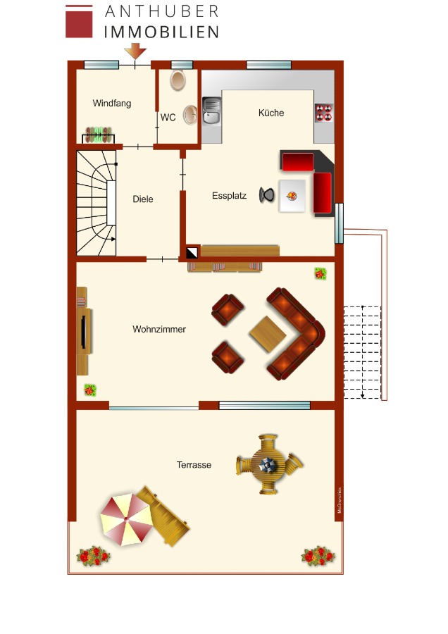 Grundriss Erdgeschoss Reihenendhaus Augsburg