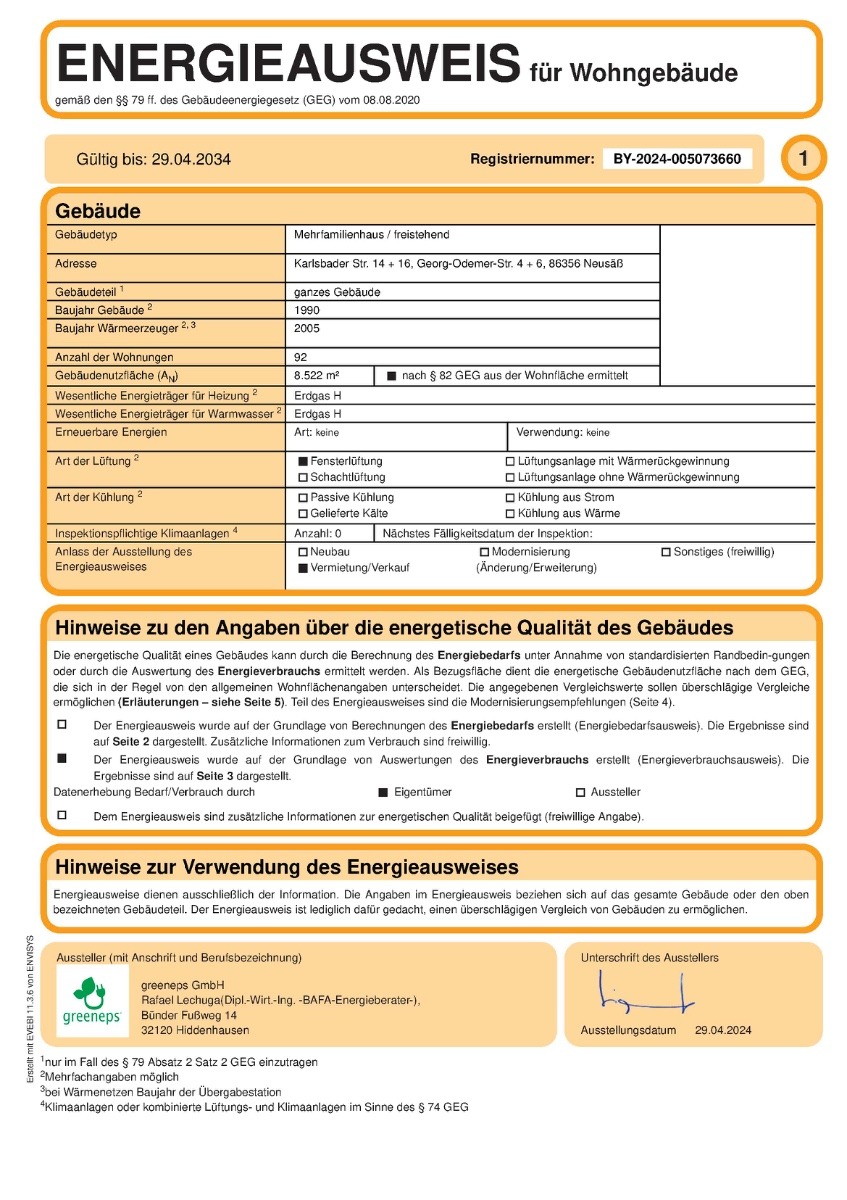Energieausweis 2024 - 2034Teil1 Maisonettewohnung Neus��