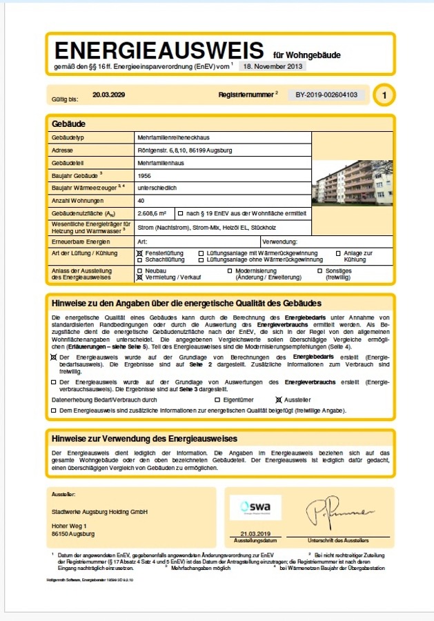Energieausweis 1 Ronstr. Etagenwohnung Augsburg