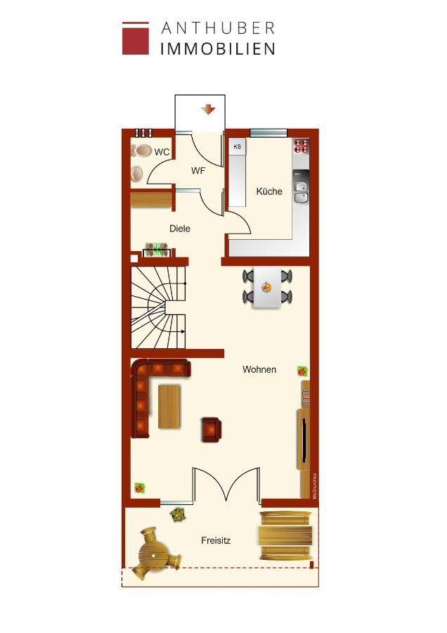 Grundriss Erdgeschoss Reihenmittelhaus Germering