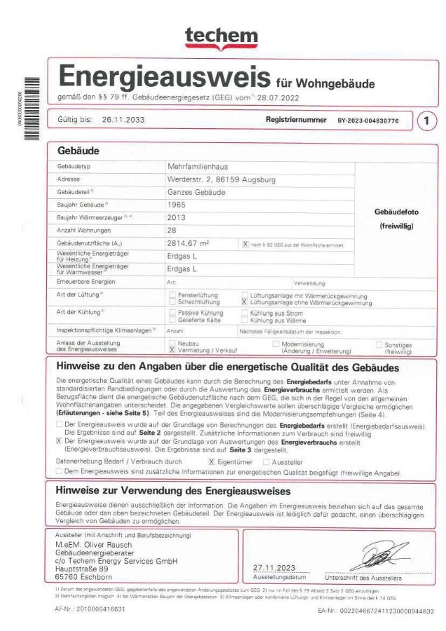 Energieausweis bis 26.11.2033_1 Etagenwohnung Augsburg